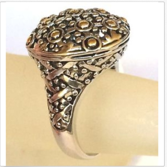 Art Deco Boho Cocktail Ring Size 5 Bohemian Two tone Dome Gold Silver Plated - Picture 2 of 8